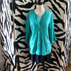 Jones New York Aqua Linen Tunic Top Size 10